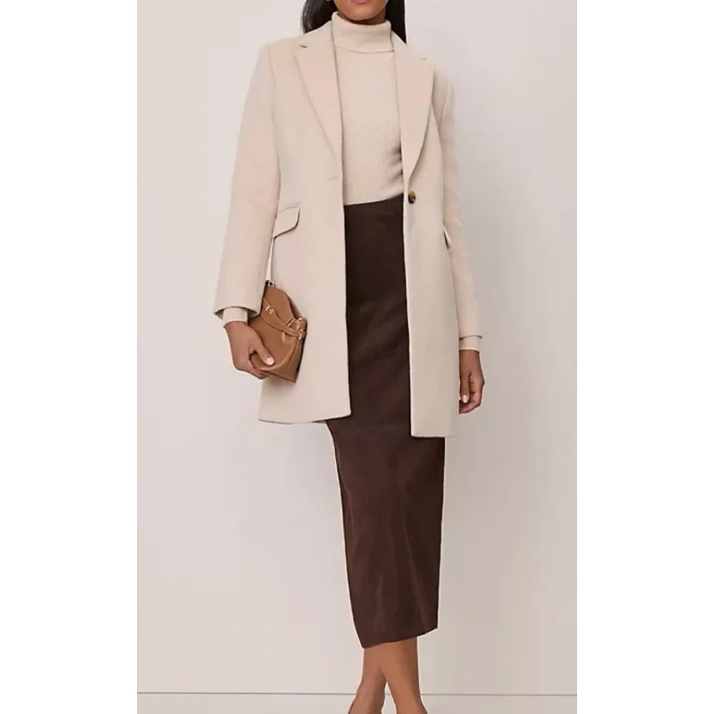 NWT ANN TAYLOR PALE SANDALWOOD WOOL BLEND CHESTERFIELD COAT SZ M